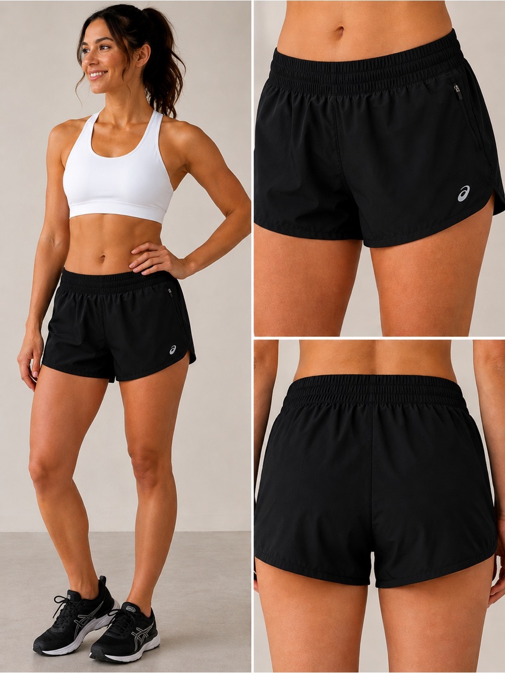 ASICS Women’s Black Running Shorts Medium Zip Pocket Lightweight Athletic